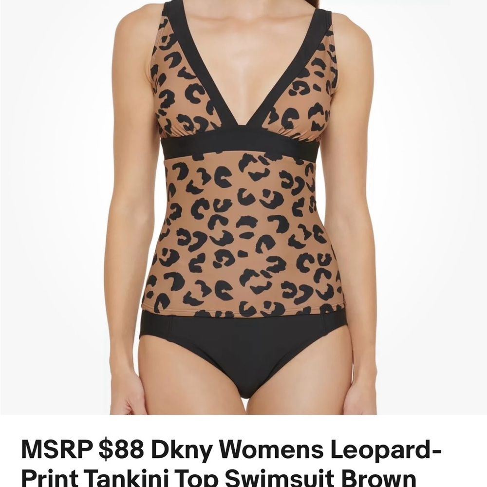 DKNY Brown Leopard Print Tankini Top